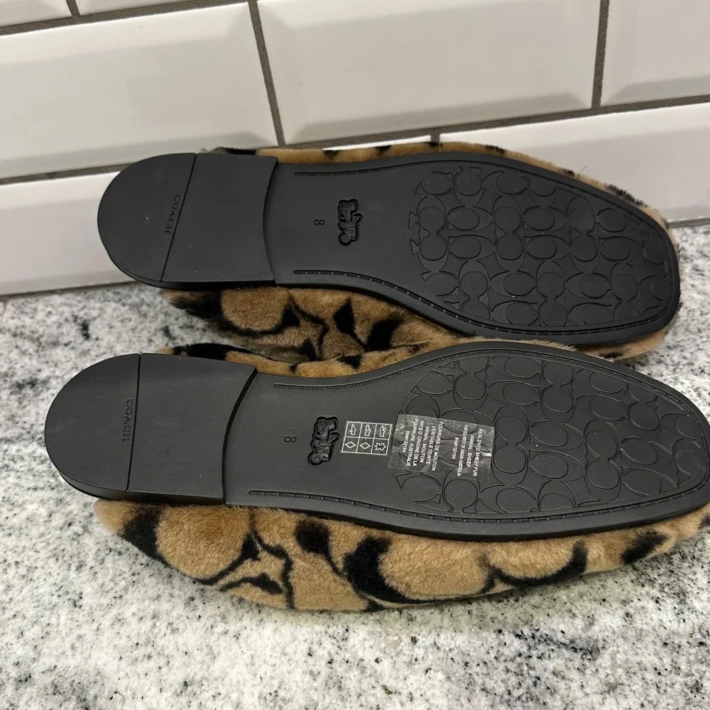 Coach Women's 8 B Sig Shrlg‎ Slip CC069 Signature Shearling Mules Coconut Black